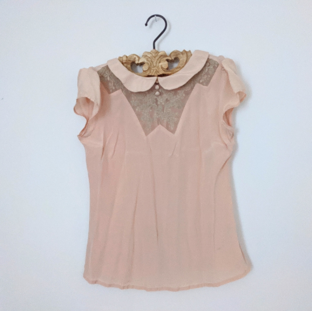 Top Shop Blush Silk Lace Blouse